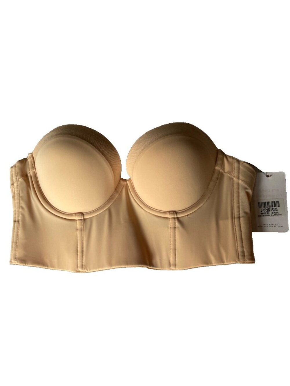Strapless Longline Bra 34A Lightly Lined Lively Toasted Almond Removable Strap
